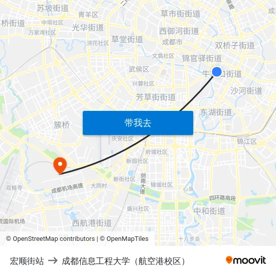 宏顺街站 to 成都信息工程大学（航空港校区） map