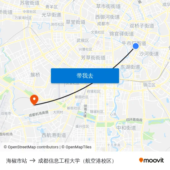 海椒市站 to 成都信息工程大学（航空港校区） map