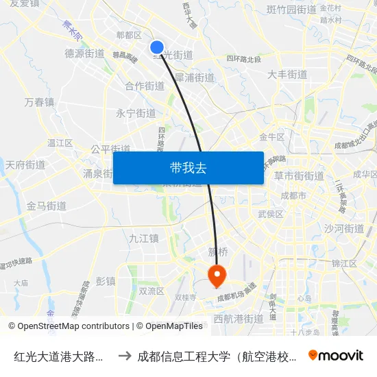 红光大道港大路口站 to 成都信息工程大学（航空港校区） map