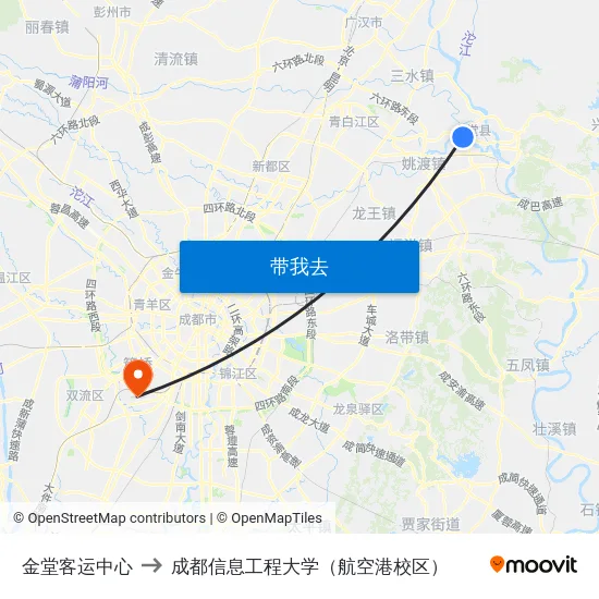 金堂客运中心 to 成都信息工程大学（航空港校区） map