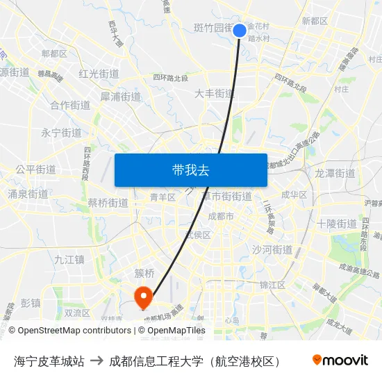海宁皮革城站 to 成都信息工程大学（航空港校区） map