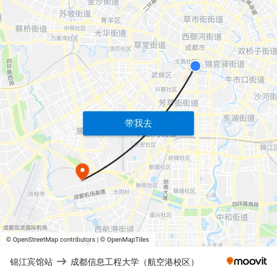 锦江宾馆站 to 成都信息工程大学（航空港校区） map