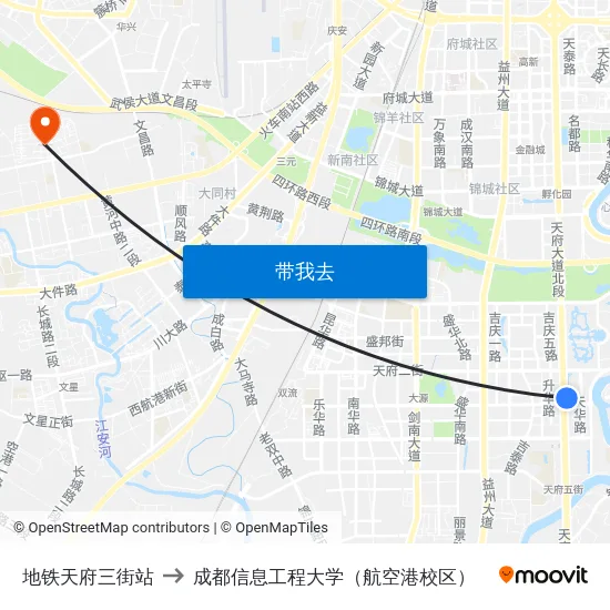 地铁天府三街站 to 成都信息工程大学（航空港校区） map