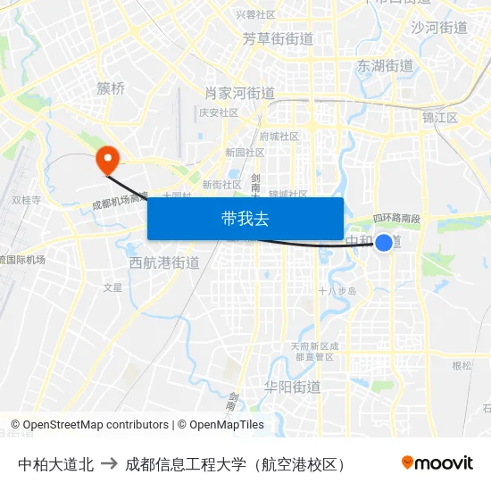 中柏大道北 to 成都信息工程大学（航空港校区） map