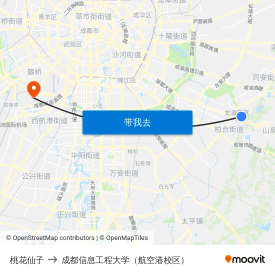 桃花仙子 to 成都信息工程大学（航空港校区） map