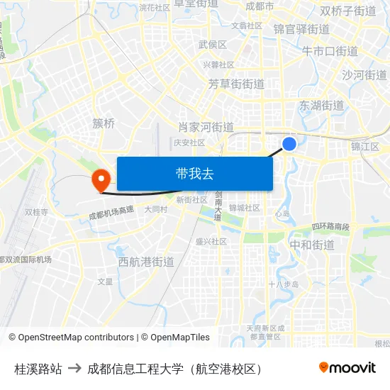 桂溪路站 to 成都信息工程大学（航空港校区） map
