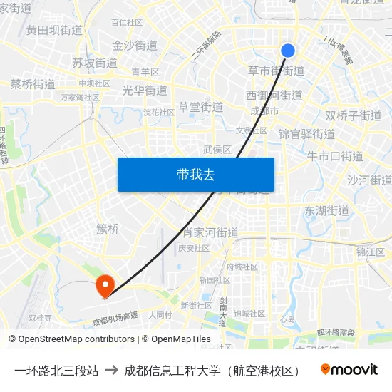 一环路北三段站 to 成都信息工程大学（航空港校区） map