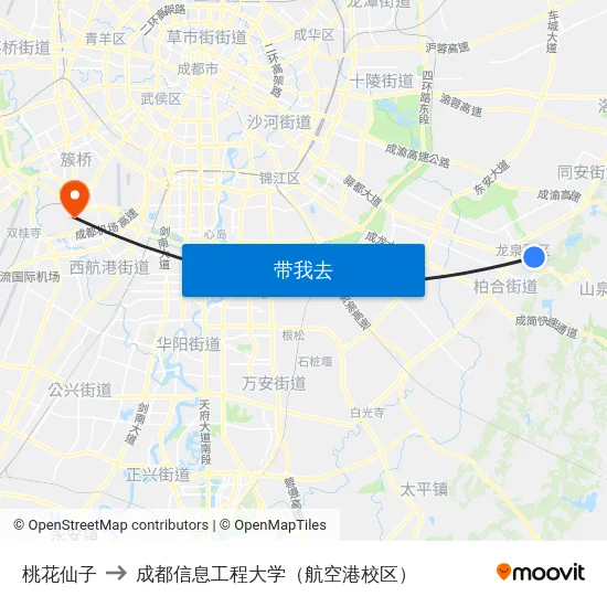 桃花仙子 to 成都信息工程大学（航空港校区） map