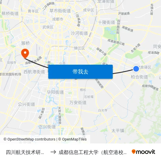 四川航天技术研究院 to 成都信息工程大学（航空港校区） map