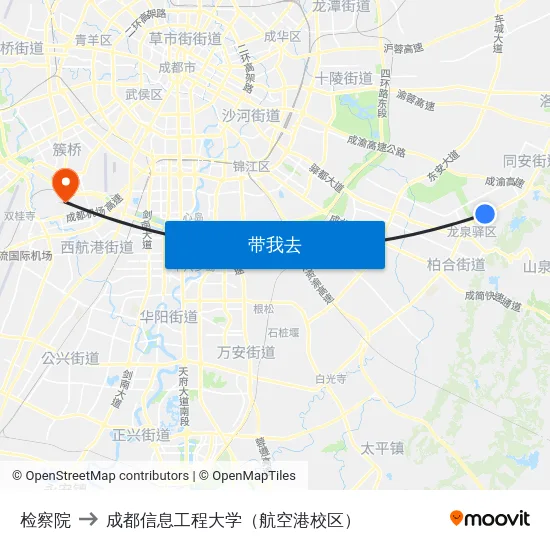 检察院 to 成都信息工程大学（航空港校区） map