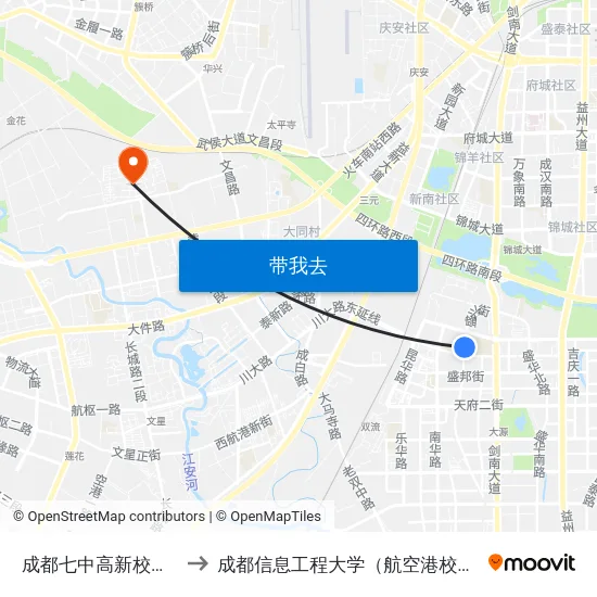 成都七中高新校区站 to 成都信息工程大学（航空港校区） map