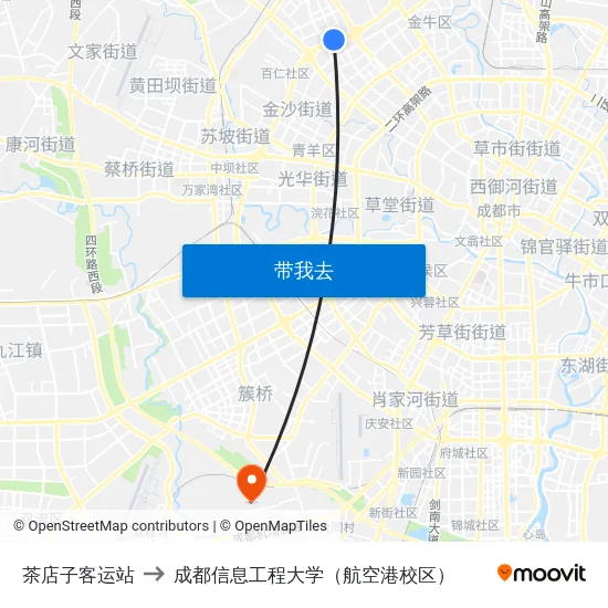 茶店子客运站 to 成都信息工程大学（航空港校区） map