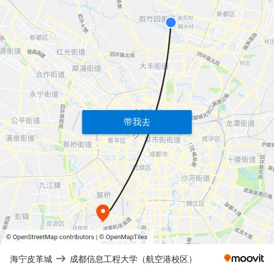 海宁皮革城 to 成都信息工程大学（航空港校区） map