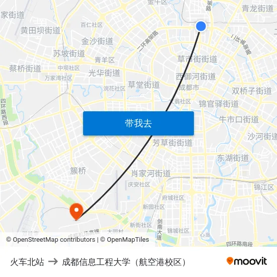 火车北站 to 成都信息工程大学（航空港校区） map