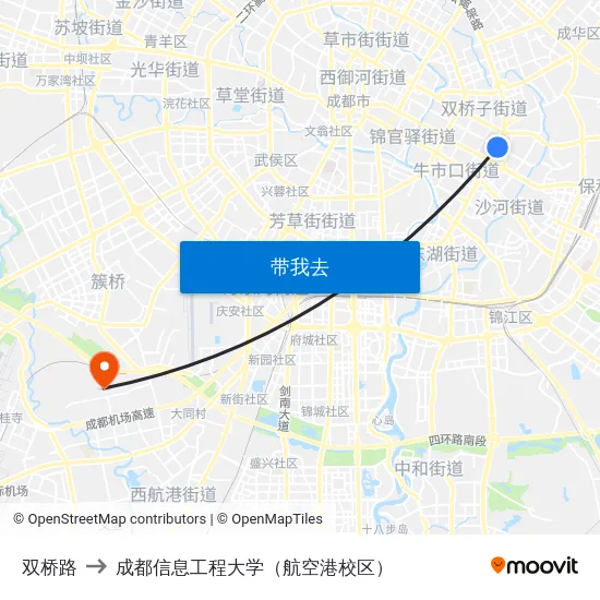 双桥路 to 成都信息工程大学（航空港校区） map