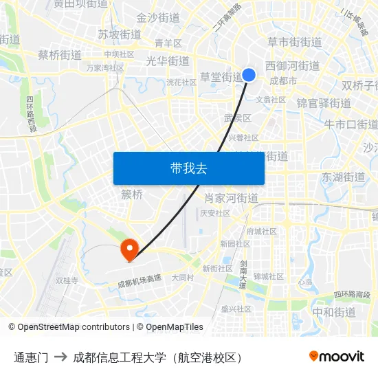 通惠门 to 成都信息工程大学（航空港校区） map