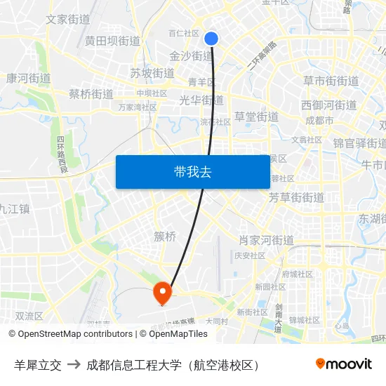 羊犀立交 to 成都信息工程大学（航空港校区） map