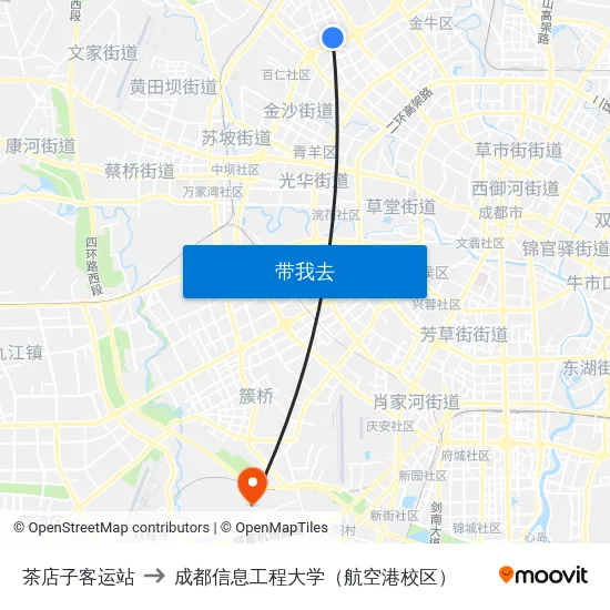 茶店子客运站 to 成都信息工程大学（航空港校区） map