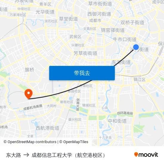 东大路 to 成都信息工程大学（航空港校区） map
