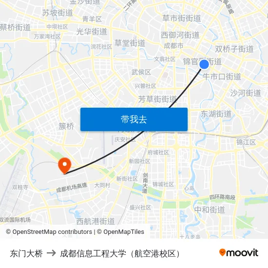 东门大桥 to 成都信息工程大学（航空港校区） map