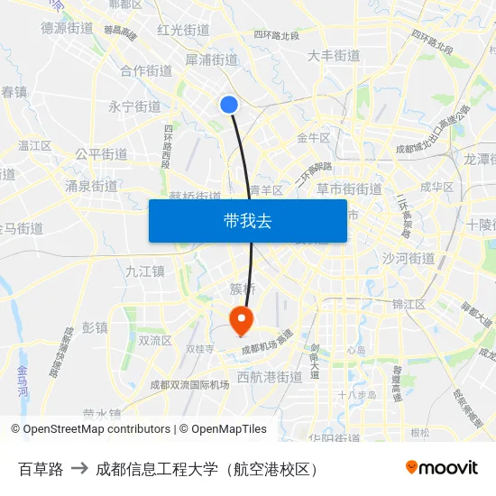 百草路 to 成都信息工程大学（航空港校区） map