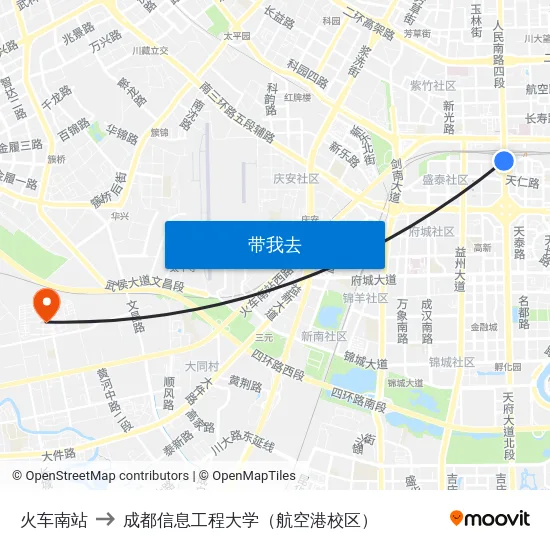 火车南站 to 成都信息工程大学（航空港校区） map