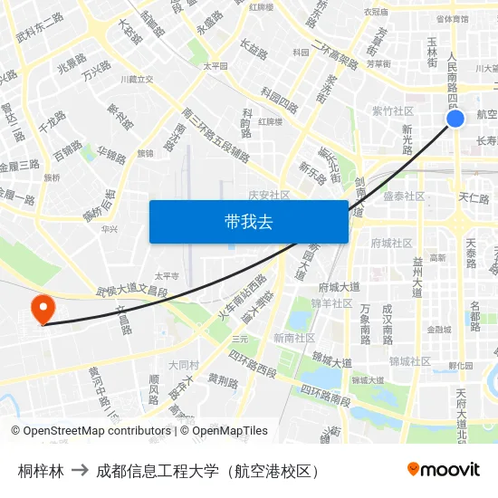 桐梓林 to 成都信息工程大学（航空港校区） map