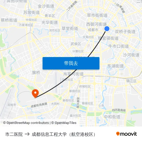 市二医院 to 成都信息工程大学（航空港校区） map