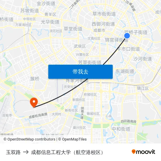 玉双路 to 成都信息工程大学（航空港校区） map