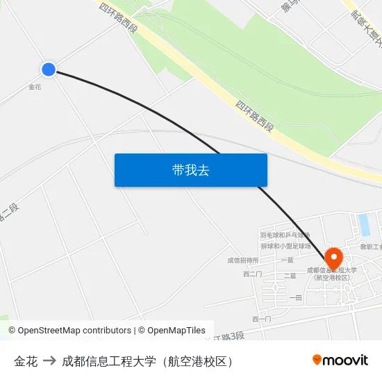 金花 to 成都信息工程大学（航空港校区） map