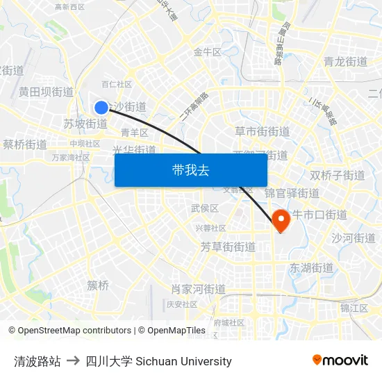 清波路站 to 四川大学 Sichuan University map