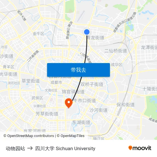 动物园站 to 四川大学 Sichuan University map