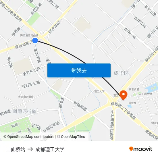 二仙桥站 to 成都理工大学 map