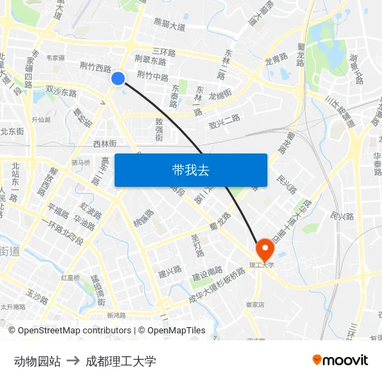 动物园站 to 成都理工大学 map