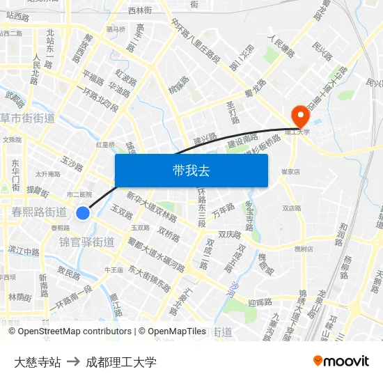 大慈寺站 to 成都理工大学 map