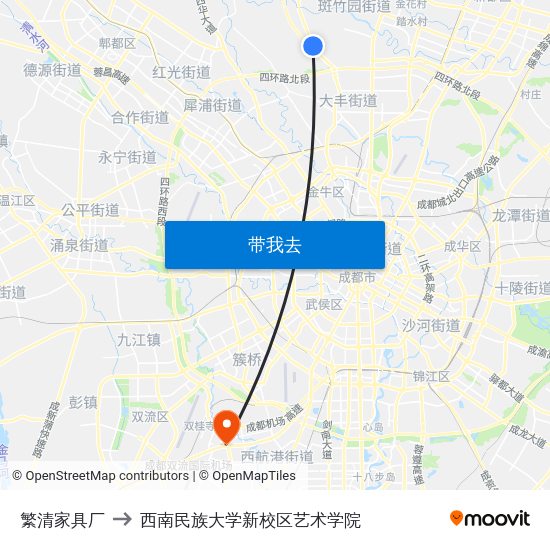 繁清家具厂 to 西南民族大学新校区艺术学院 map