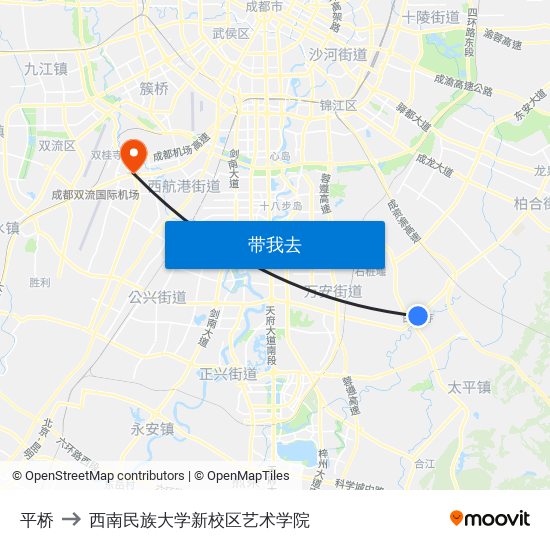 平桥 to 西南民族大学新校区艺术学院 map