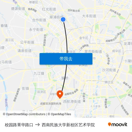 校园路菁华路口 to 西南民族大学新校区艺术学院 map
