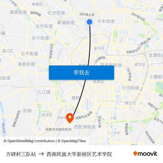 方碑村三队站 to 西南民族大学新校区艺术学院 map