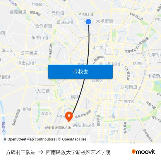 方碑村三队站 to 西南民族大学新校区艺术学院 map