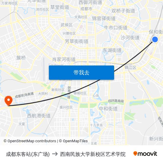 成都东客站(东广场) to 西南民族大学新校区艺术学院 map