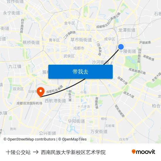 十陵公交站 to 西南民族大学新校区艺术学院 map