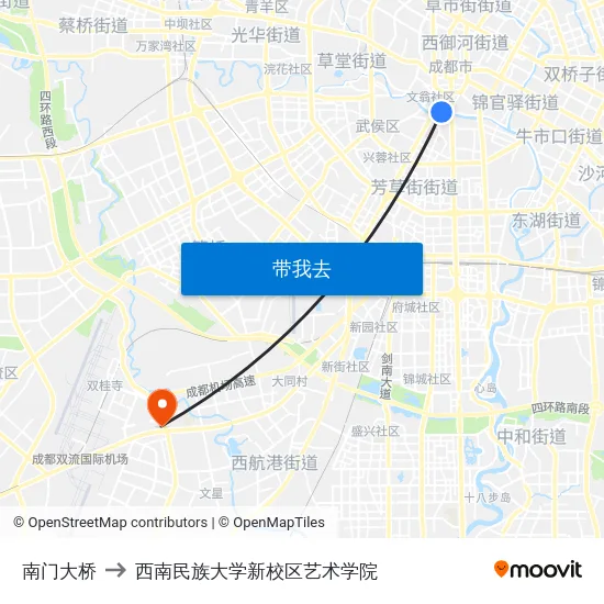 南门大桥 to 西南民族大学新校区艺术学院 map