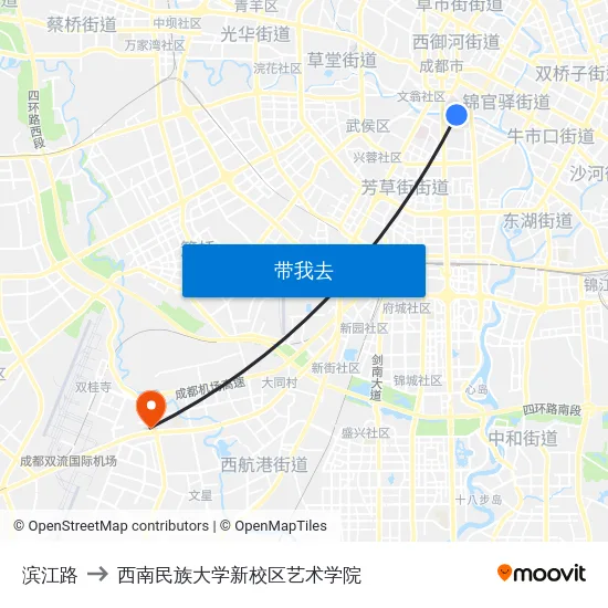 滨江路 to 西南民族大学新校区艺术学院 map