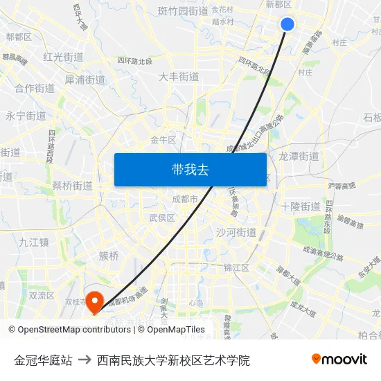 金冠华庭站 to 西南民族大学新校区艺术学院 map