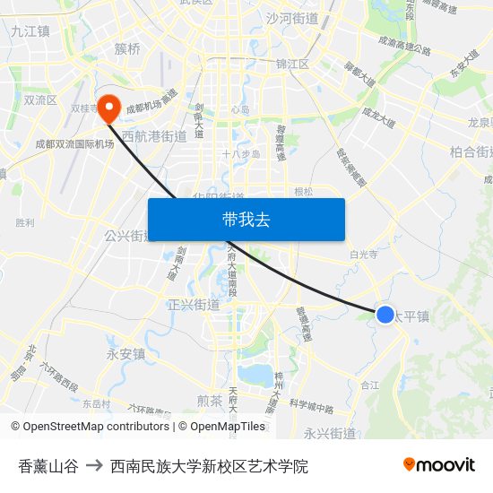 香薰山谷 to 西南民族大学新校区艺术学院 map
