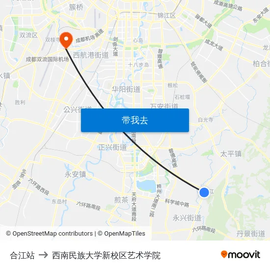 合江站 to 西南民族大学新校区艺术学院 map