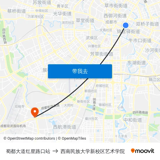 蜀都大道红星路口站 to 西南民族大学新校区艺术学院 map