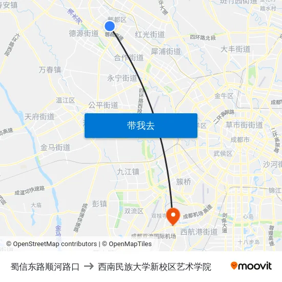蜀信东路顺河路口 to 西南民族大学新校区艺术学院 map