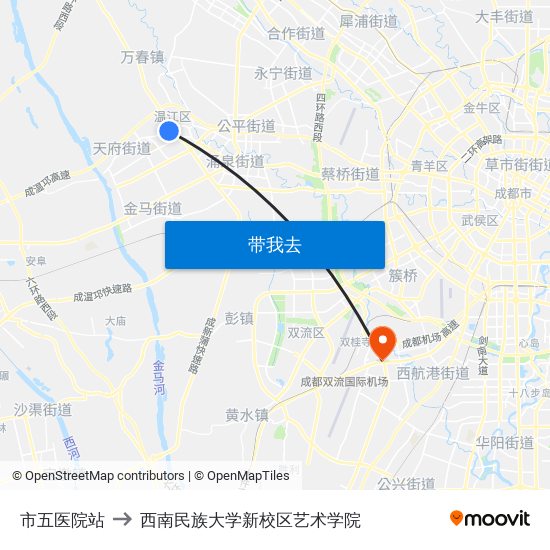 市五医院站 to 西南民族大学新校区艺术学院 map